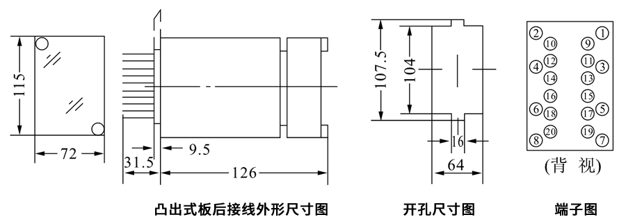 DZB-262,DZB-262X凸出式板后接线安装尺寸图